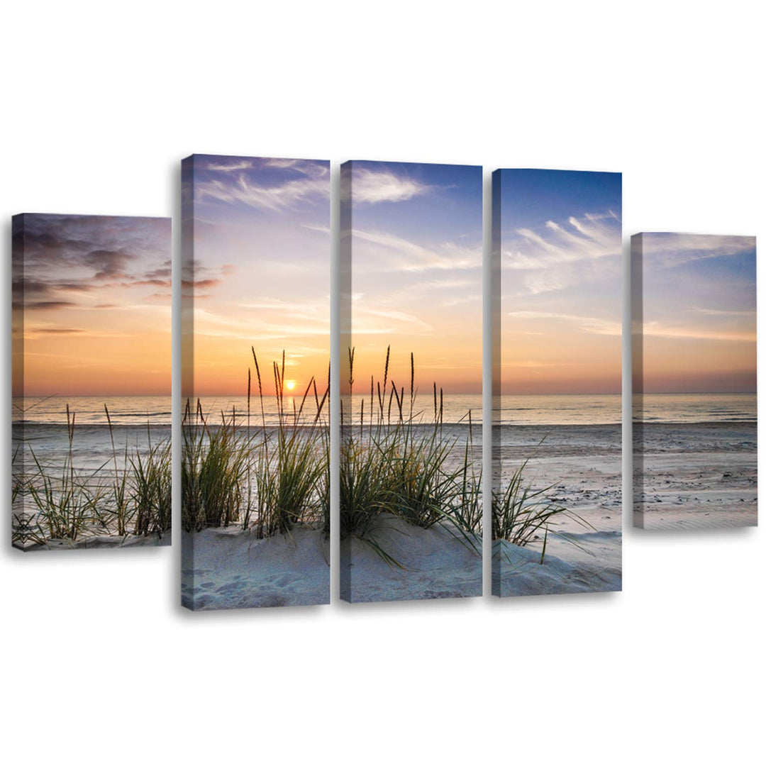 Feeby Bilder Landschaft Grass Strand XXL 5-Teilig Typ B 150x100 cm 1 Teilig Wohnzimmer Schlafzimmer