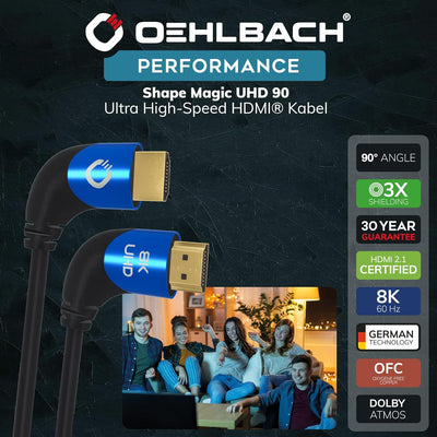 Oehlbach Shape Magic 90 UHD - 8K Ultra High Speed 2.1 HDMI-Kabel - Zertifiziert 48 Gbps (90 Grad Win