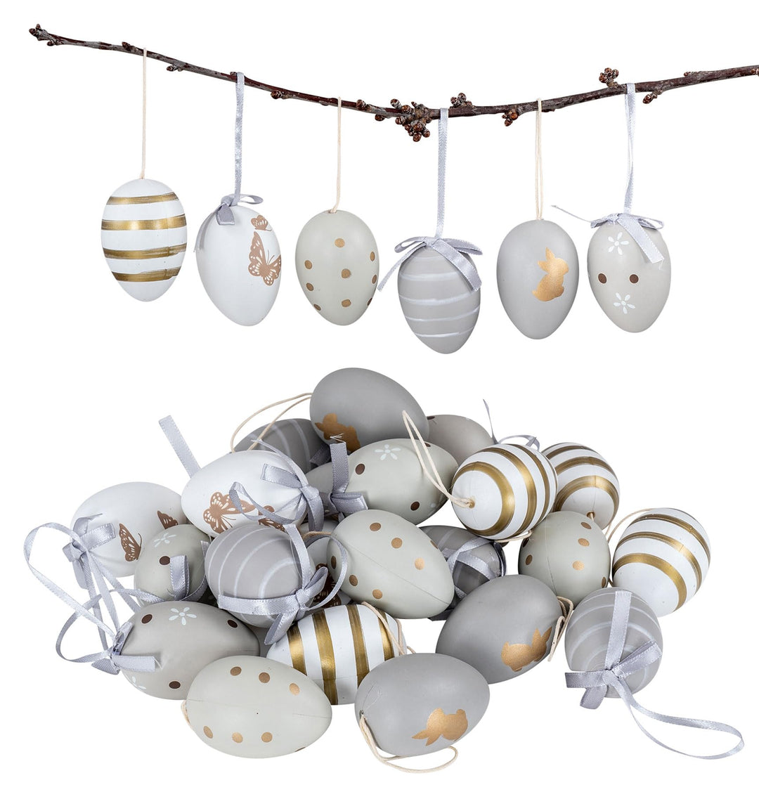 levandeo 24er Set Deko Eier Hängedeko Ostern Grau Gold Muster Ostereier zum Aufhängen Osterdeko Deko