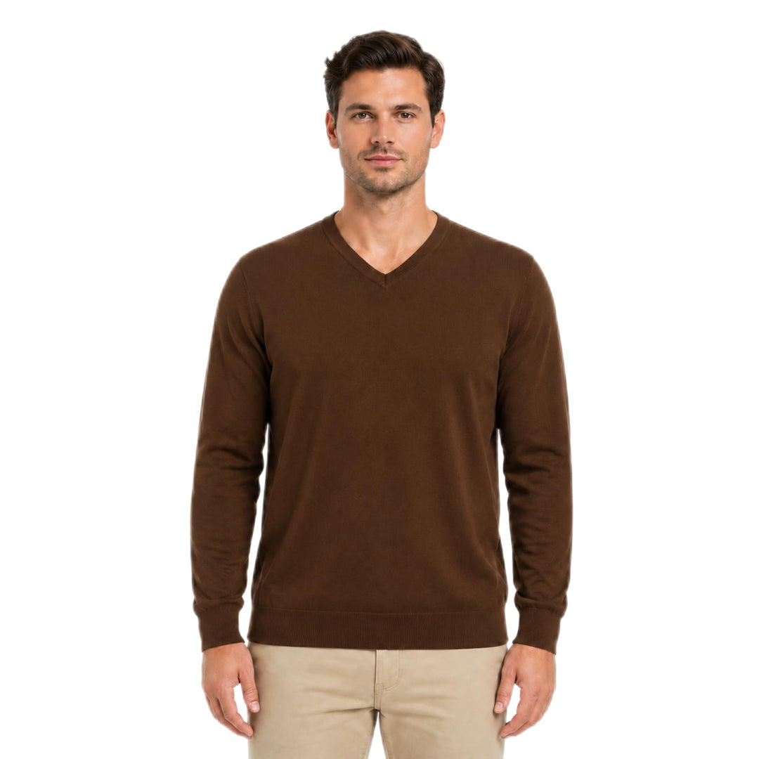 Krumba Herren Baumwolle Übergross V-Ausschnitt Klassik Pullover XXL Chocolate, XXL Chocolate