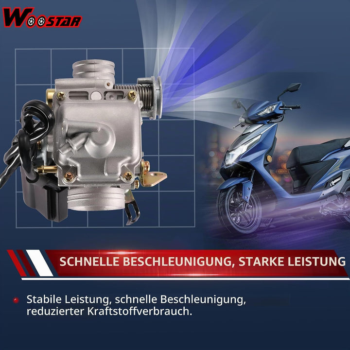 WOOSTAR PD24J Vergaser mit 42mm Luftfilter Ansaugstutzen Ersatz für 4 Stroke GY6 125ccm 150ccm Taota