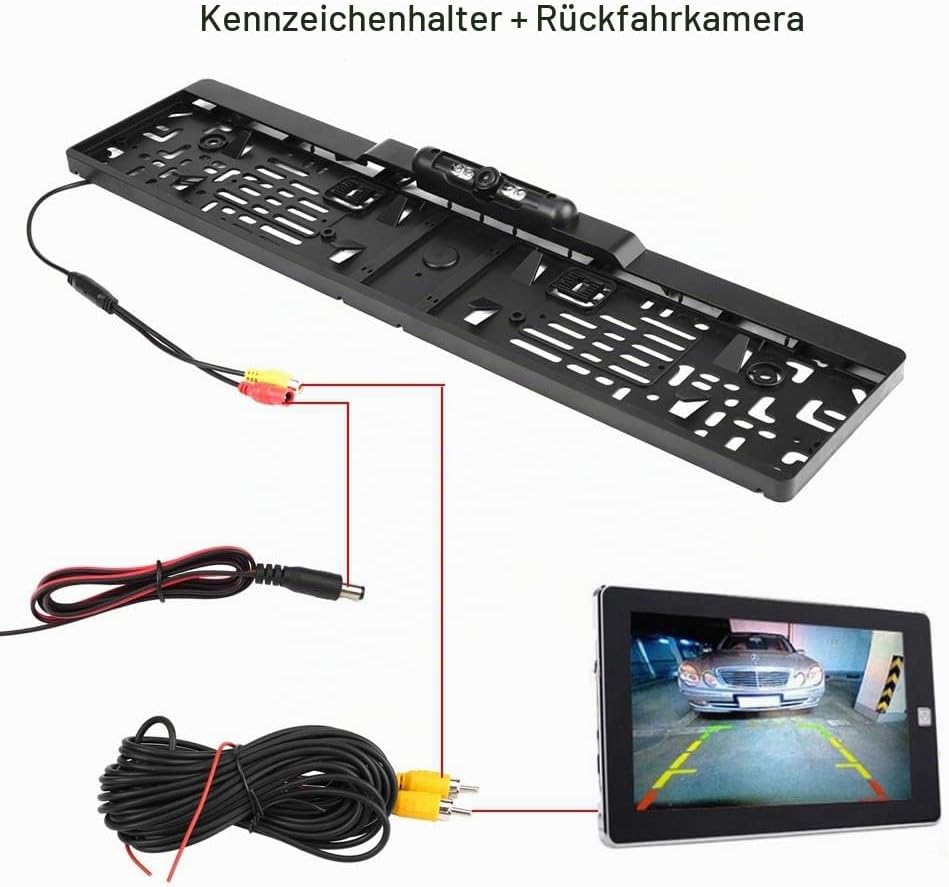 Qiilu-Kennzeichen-Kamera, Kennzeichenrahmen für europäische Automobilnummern mit Rückfahr-Rückfahrka