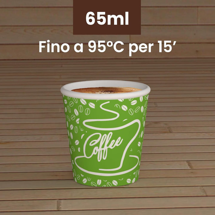 1000 Kaffeebecher aus Papier, 65 ml, CoffeeGreenCUP, umweltfreundlich, biologisch abbaubar, Einwegbe