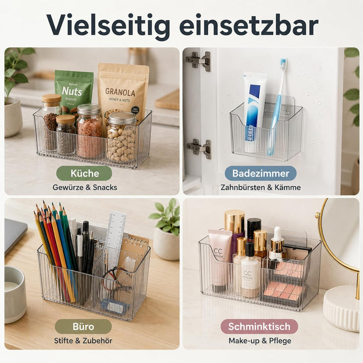 ZYNERY 6er Set Schranktür Organizer für Küche, 2 Grössen Klare Kunststoff-Aufbewahrungsboxen mit Kle