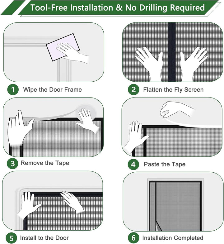 MAGICDOOR Magnet Fliegengitter Balkontür 80x185cm-Schwarz für Polyester