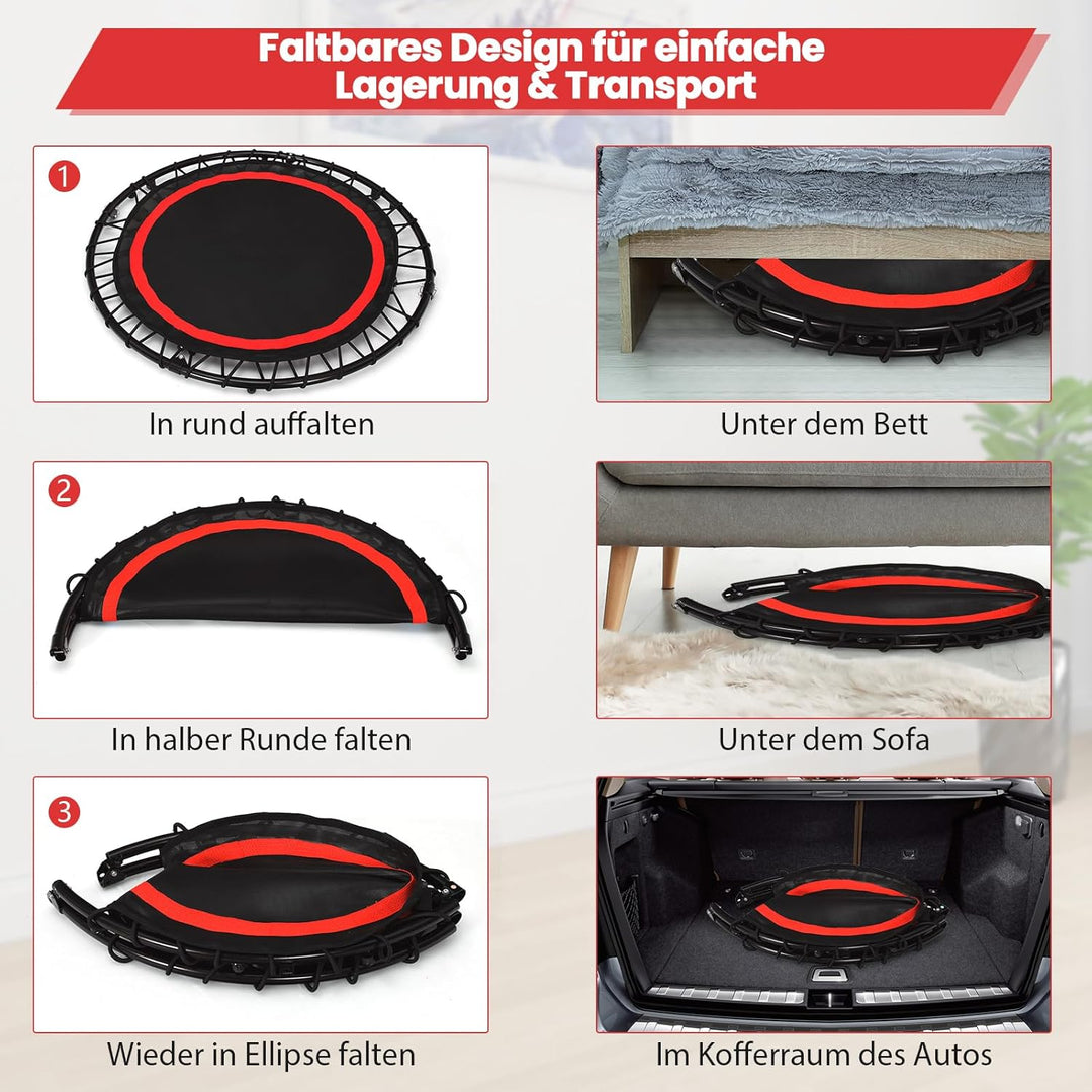 GOPLUS Fitnesstrampolin Indoor, φ101cm Mini Trampolin mit verstellbarem Griff, Bodentrampolin klappb