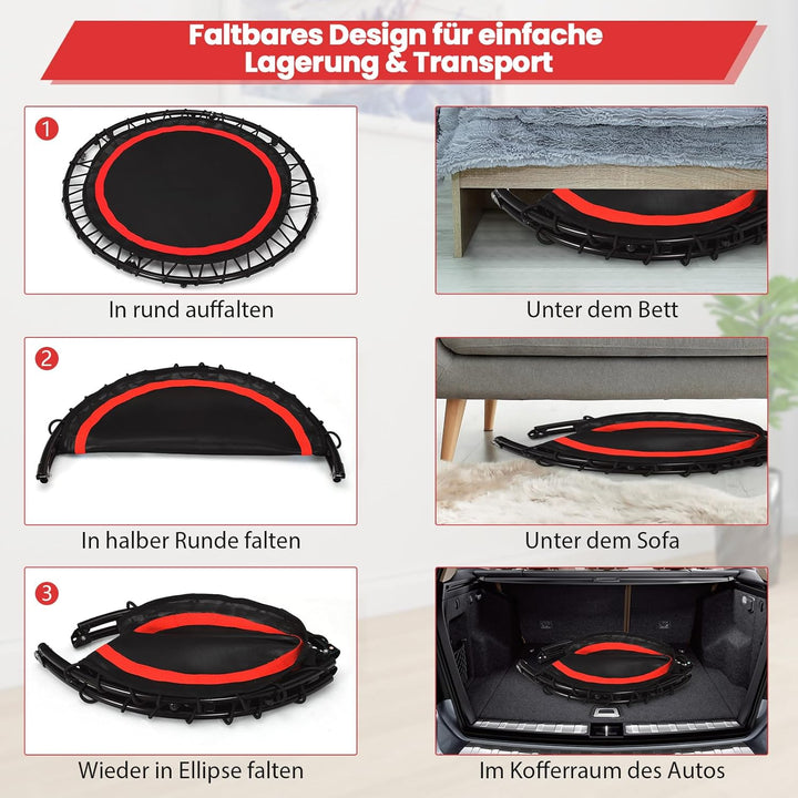 GOPLUS Fitnesstrampolin Indoor, φ101cm Mini Trampolin mit verstellbarem Griff, Bodentrampolin klappb