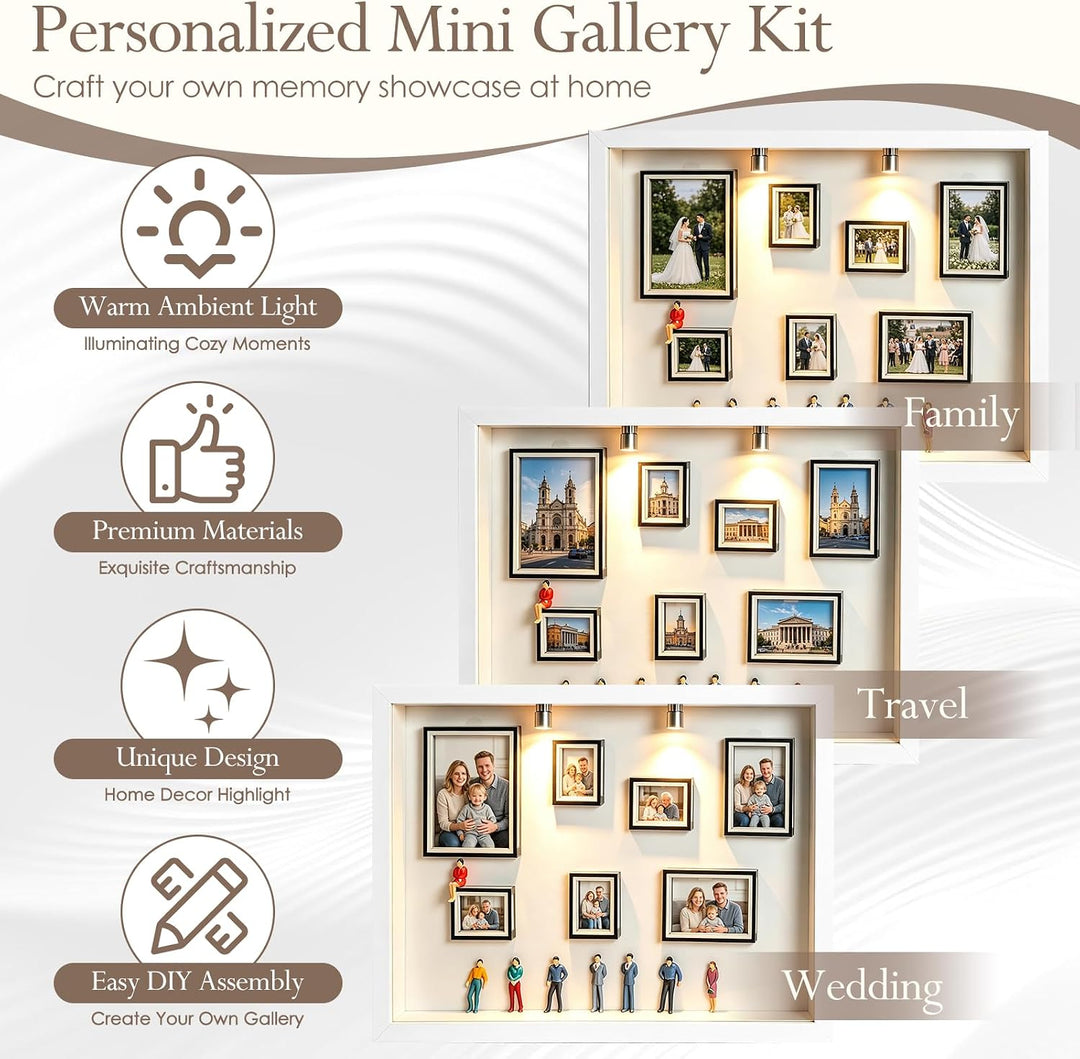 DIY Mini Museum Bilderrahmen, Museum of Us, Shadow Box Bilderrahmen Vintage Set mit Licht, 7 Mini-Ra