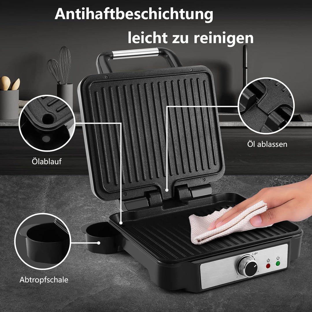 YASHE Kontaktgrill, 4 Scheiben Panini Grill Antihaftbeschichtete Platten, 1800W Toaster Sandwichtoas