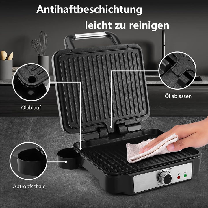 YASHE Kontaktgrill, 4 Scheiben Panini Grill Antihaftbeschichtete Platten, 1800W Toaster Sandwichtoas