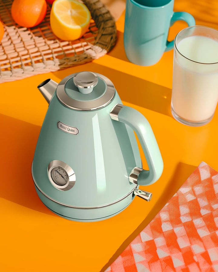 Hazel Quinn Elektrischer Wasserkocher Edelstahl, BPA-frei, Temperaturanzeige, Retro Design, Automati