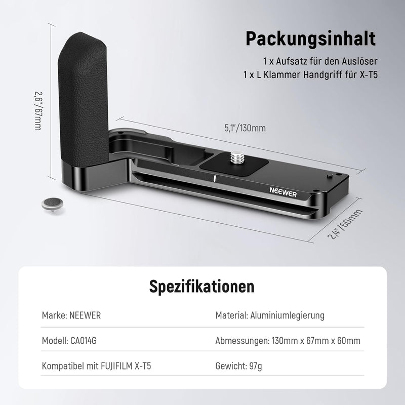 NEEWER X-T5 L Griff, kompatibel mit Fujifilm, Metall L Platte mit Silikongriff, Auslöser, verdrehsic