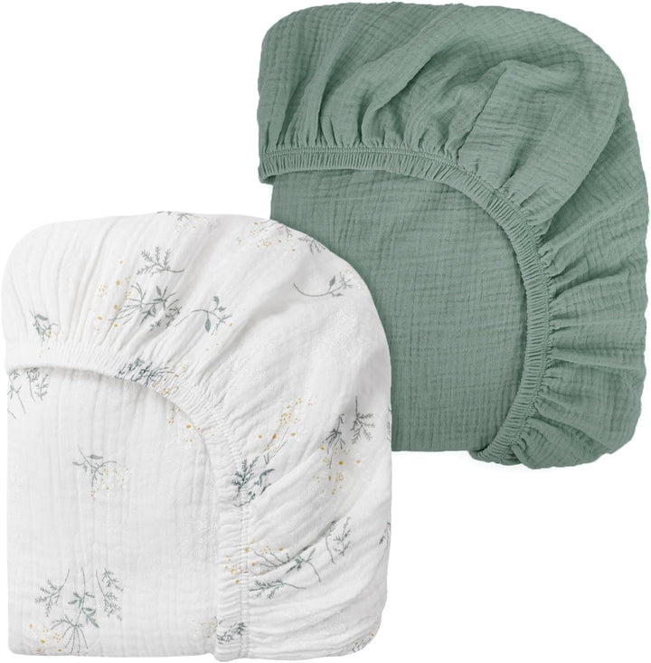 Peepeemax Musselin-Baumwolle Spannbettlaken 80x40cm, Kinderwagen Spannbettlaken Stubenwagen Matratze
