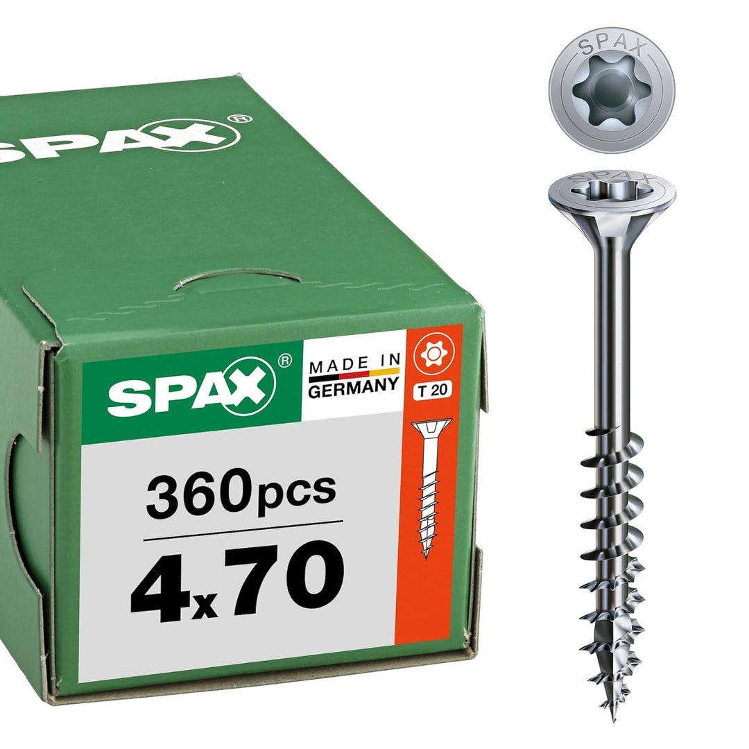 SPAX Universalschraube, 4 x 70 mm, 360 Stück, Teilgewinde, Senkkopf, T-STAR plus T20, 4CUT, WIROX A9