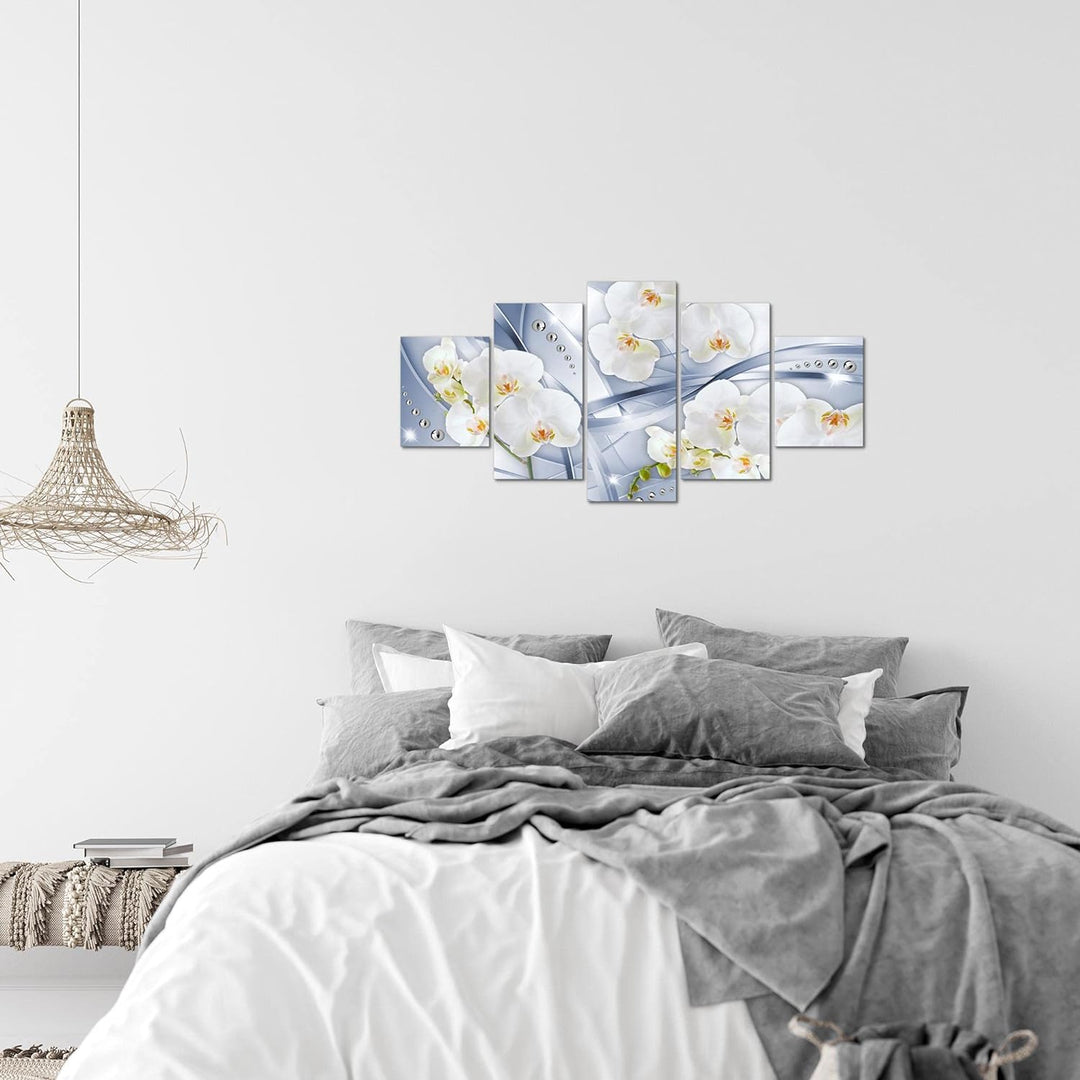 Runa Art Wandbilder Blumen Orchidee 5 Teilig Bild auf Vlies Leinwand Deko Wohnzimmer Abstrakt Blau G