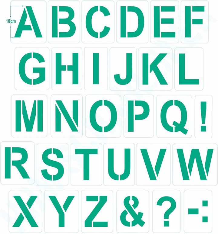 Schablonen Buchstaben gross 10cm hoch • 1 Satz Alphabet A-Z - 26 + 4 Sonderzeichen • Set Nr.04 Buchs