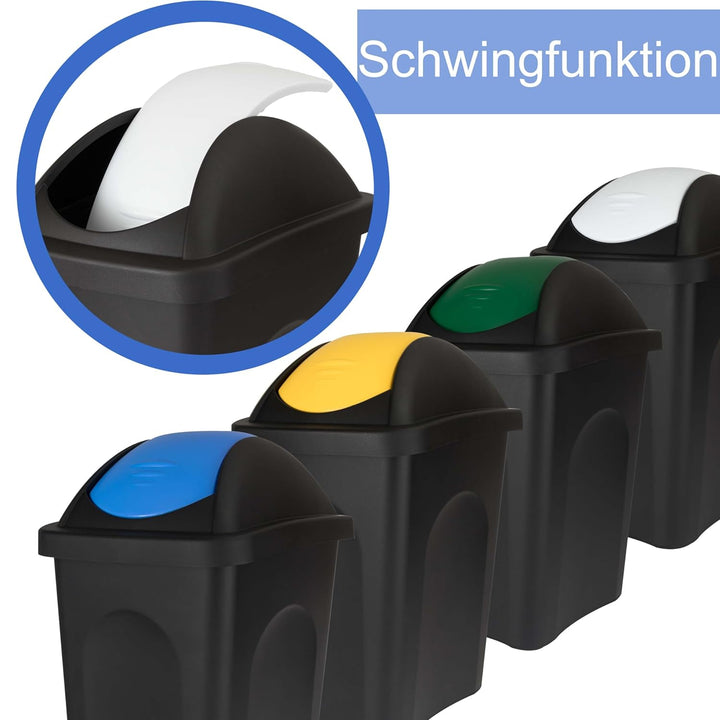 Mülleimer 30l schwarz gelb eckig, Schwingdeckel Mülleimer Küche, Mülltonne, Abfalleimer Küche, Mistk