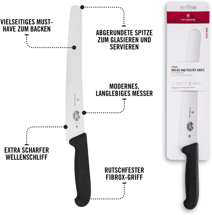 Victorinox Fibrox Konditorsäge mit Wellenschliff, Langes Küchenmesser für Kuchen und Backwaren, 26 c