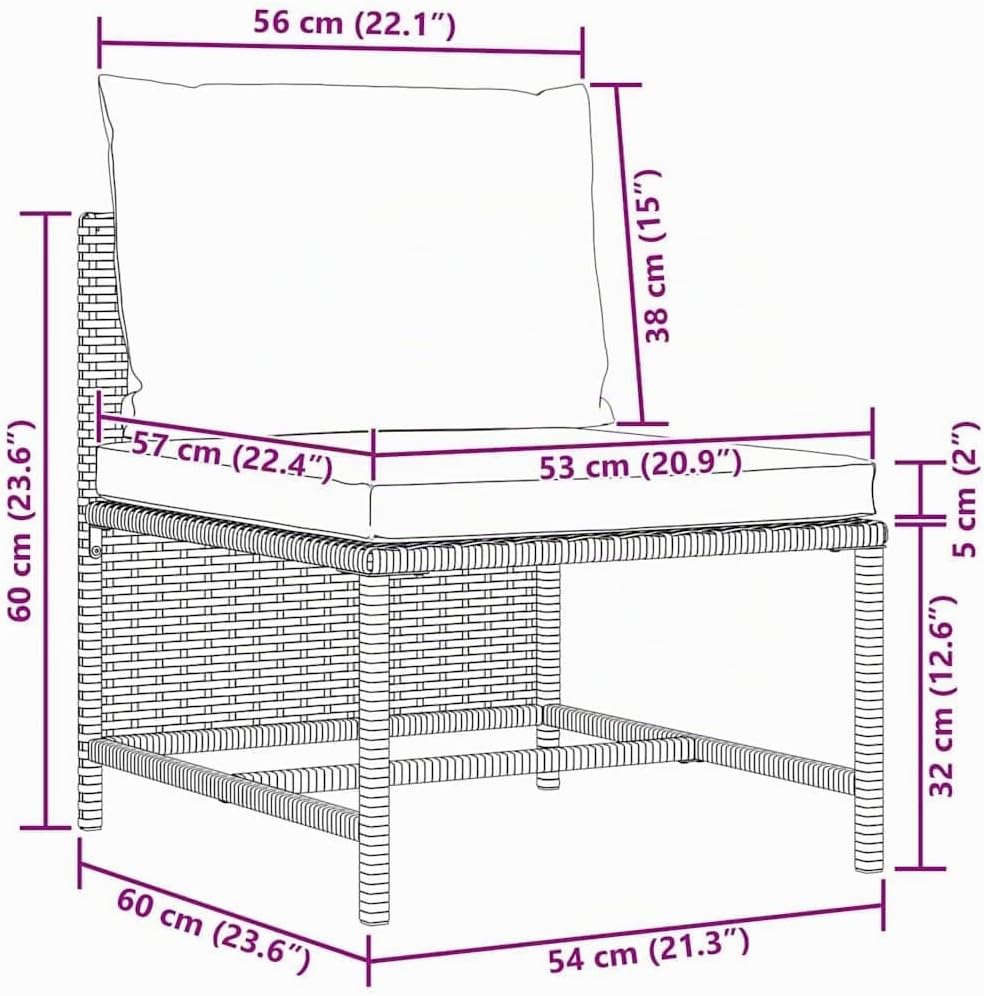 vidaXL Gartensofa 4-Sitzer mit Kissen Mittelsofa Ecksofa Sofa Lounge Gartenset Gartenmöbel Garten Ga
