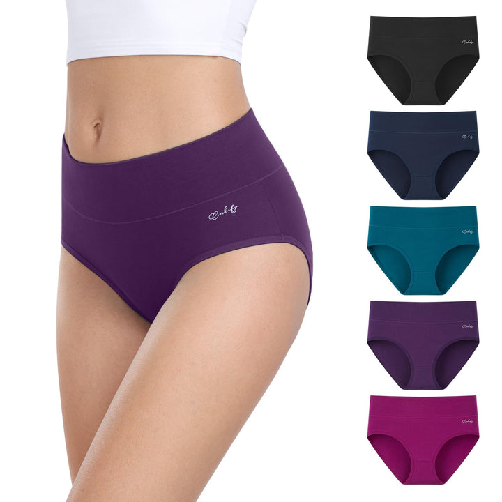 anqier Unterhosen Damen, 5er Pack Stretch Baumwolle Hohe Taille Slips Damen Atmungsaktiv Panties Wei