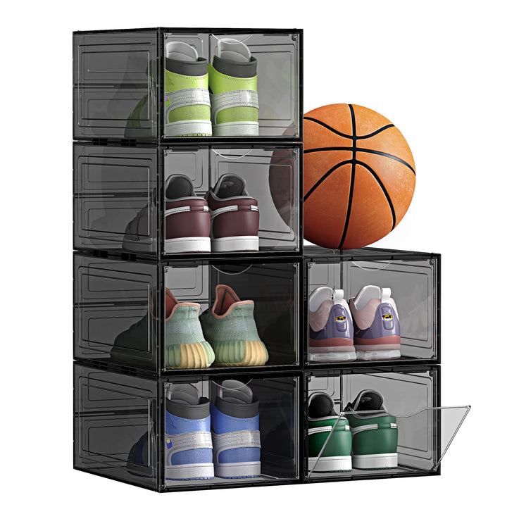SONGMICS Schuhboxen, Schuh-Organizer aus Kunststoff, mit Tür, durchsichtig, Kunststoffboxen, 6er Set