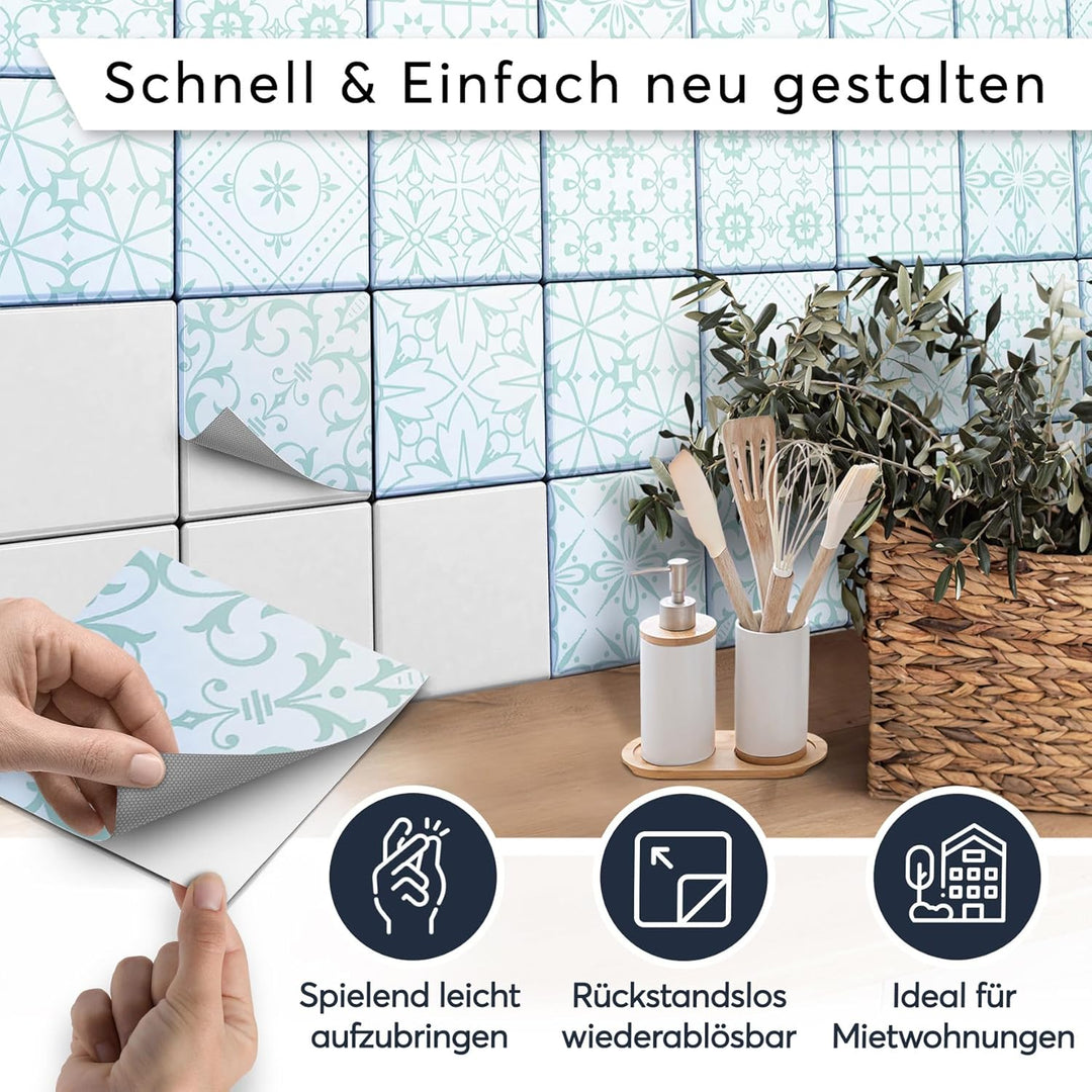 50 Stück Fliesenfolie für Bad und Küche 15x15 cm - Klebefliesen, Mosaikfliesen - Stickerfliesen, Fli