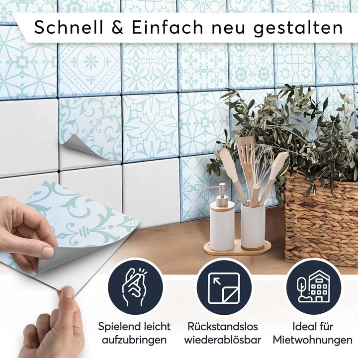 50 Stück Fliesenfolie für Bad und Küche 15x15 cm - Klebefliesen, Mosaikfliesen - Stickerfliesen, Fli