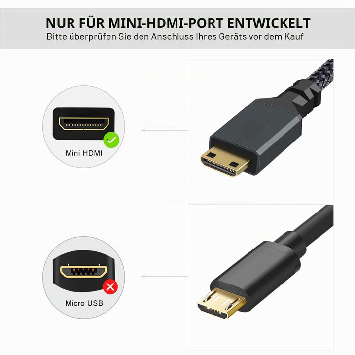 Twozoh Lang Mini HDMI auf HDMI Kabel 10M, geflochtenes HDMI auf Mini HDMI Kabel unterstützt 720P 108