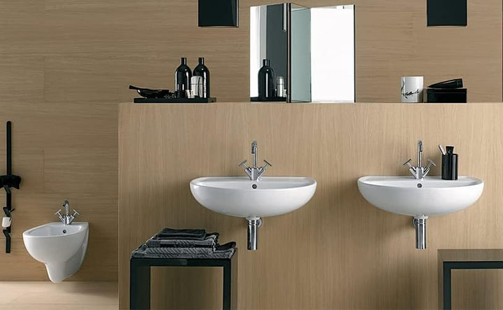 VBChome Aufsatzwaschbecken 60x45 cm Weiss Aufsatzwaschbecken mit Loch mit Überlauf EIN Waschbecken z