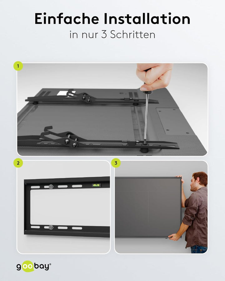 goobay TV-Wandhalterung 43–100 Zoll, neigbar bis 10°, ultraflach 45 mm, VESA 800x400, bis 75 kg – Ba