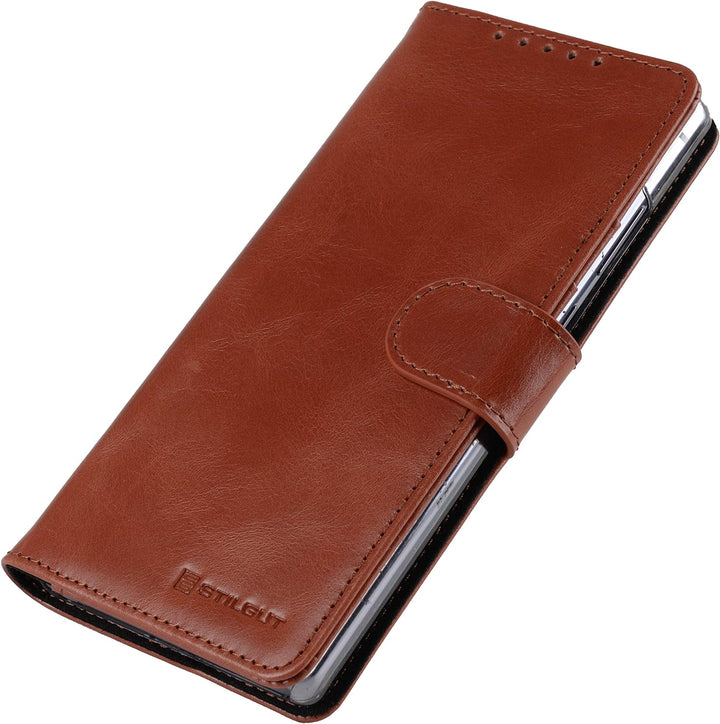 STILGUT Talis kompatibel mit Samsung Galaxy Note 20 Hülle mit Kartenfach aus Leder, Wallet Case, Han