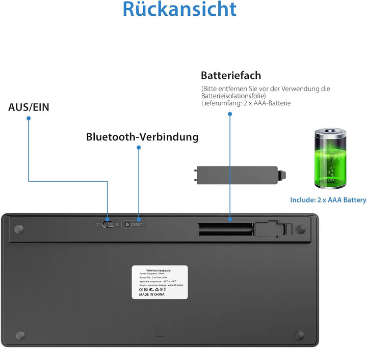 KBCASE Deutsche Bluetooth Tastatur für iPad/Samsung, Kabellose Tablet Tastatur für iPad,Samsung Gala
