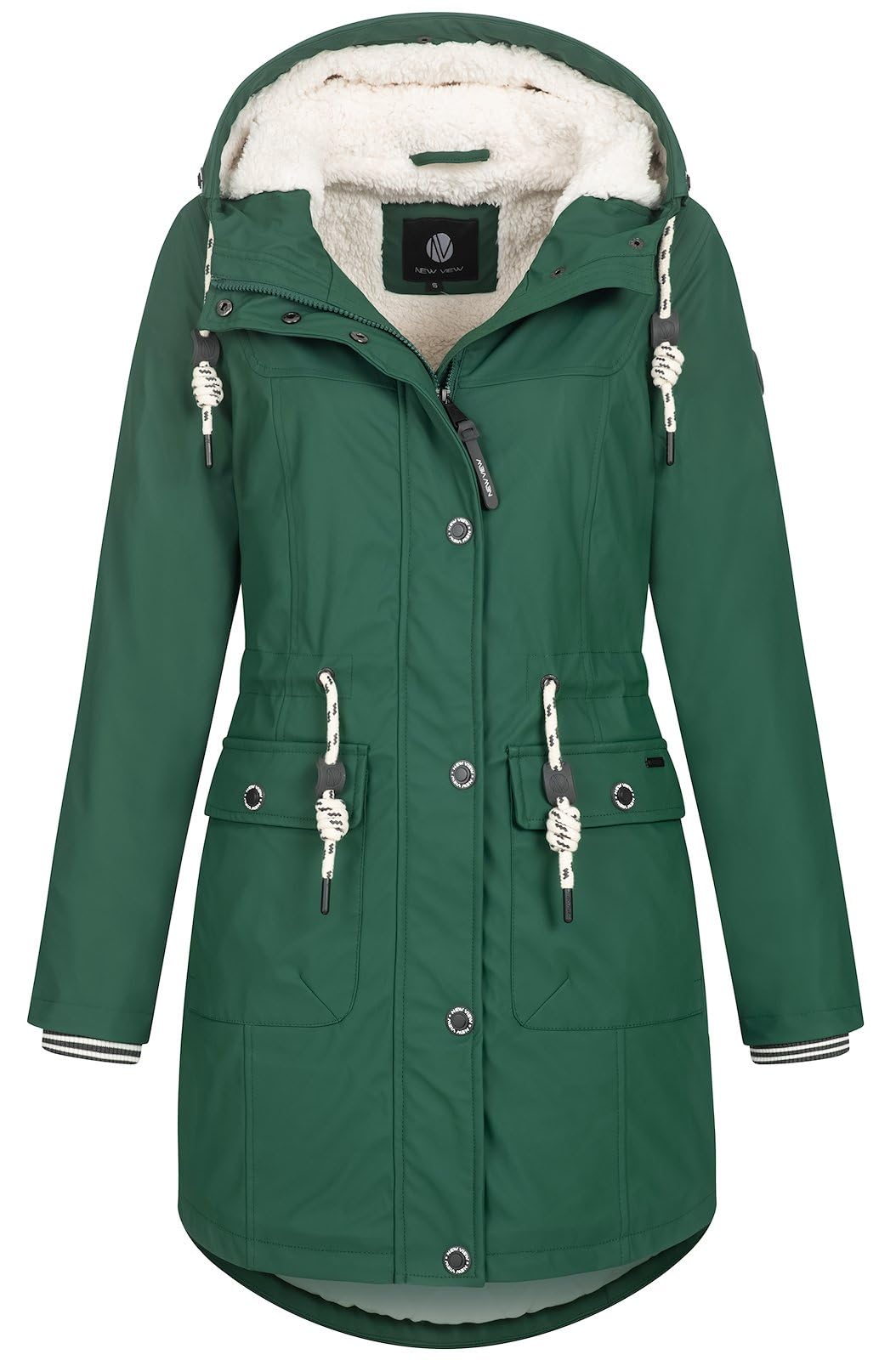 NEW VIEW Damen Regenjacke wasserabweisender Parka Annika Long mit Kapuze S Grün (Bistro Green - Tedd