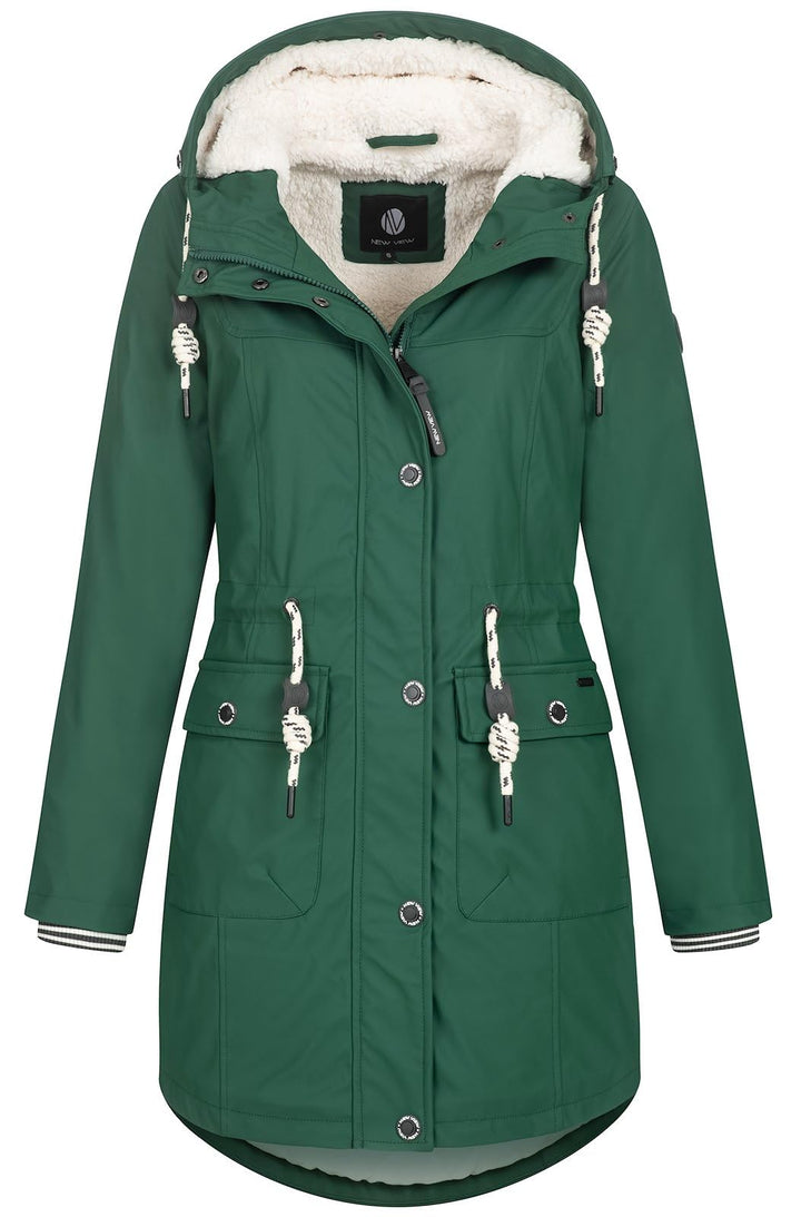 NEW VIEW Damen Regenjacke wasserabweisender Parka Annika Long mit Kapuze S Grün (Bistro Green - Tedd