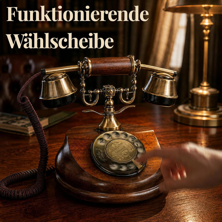 Opis 1921 Cable - Modell A - Retro Telefon aus Holz und Metall mit echter, rotierender Wählscheibe u