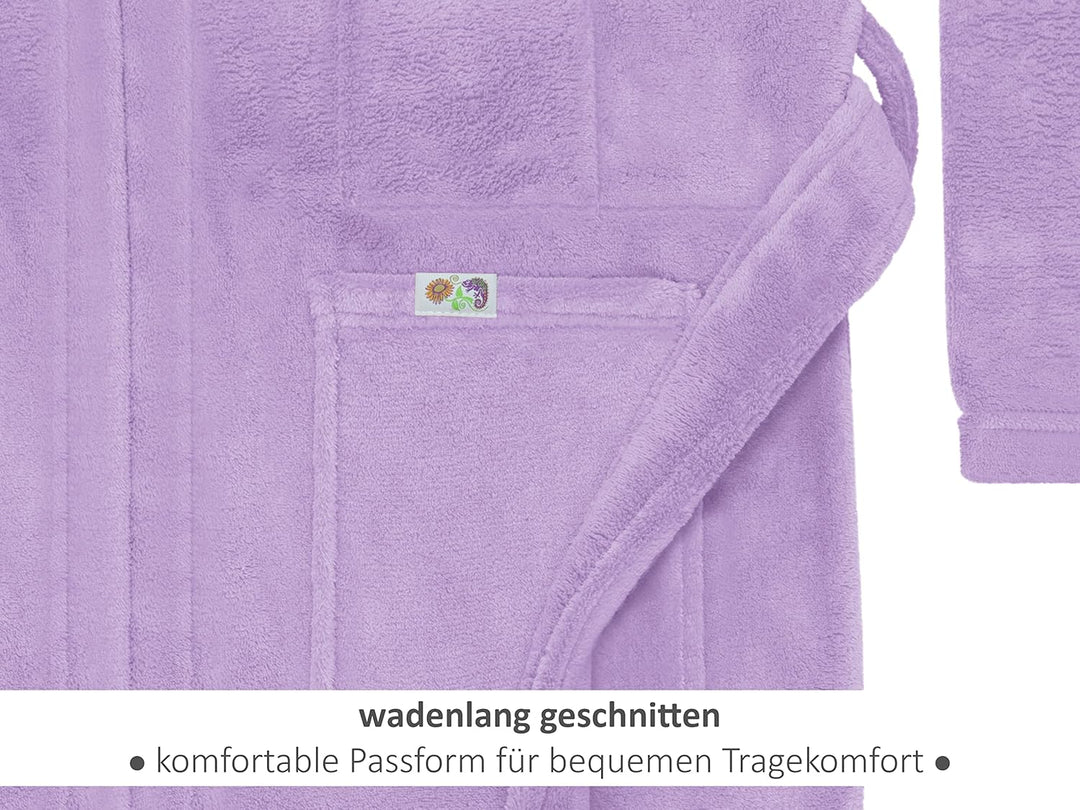 Emily´s Check Kuschelfleece Therapie Bademantel mit Kapuze und Innentaschen 1582.2293 L flieder, L f