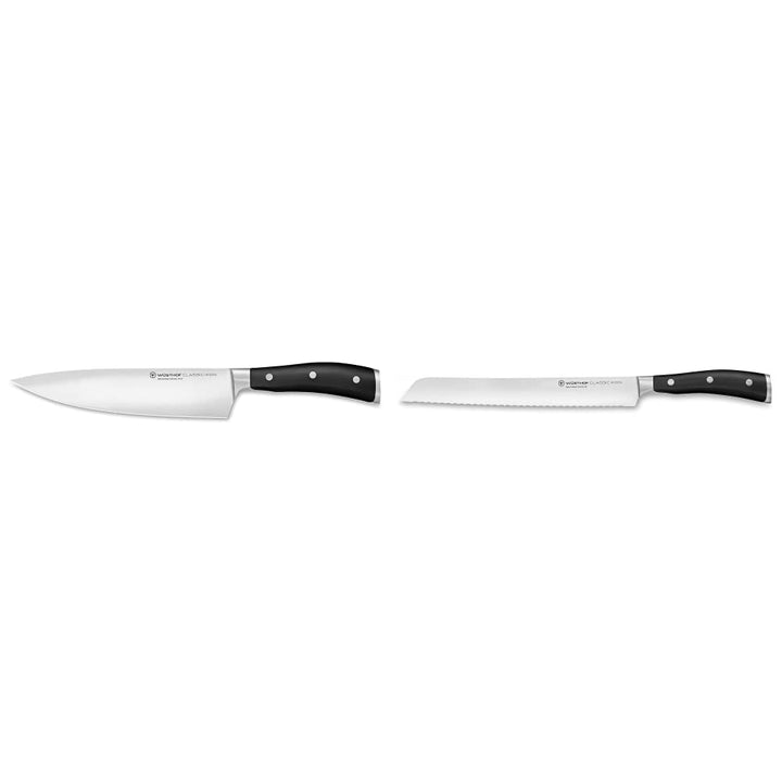 WÜSTHOF Classic Ikon Kochmesser 20 cm, Schwarz & Classic Ikon Brotmesser 23 cm Schwarz 20 cm Bundle