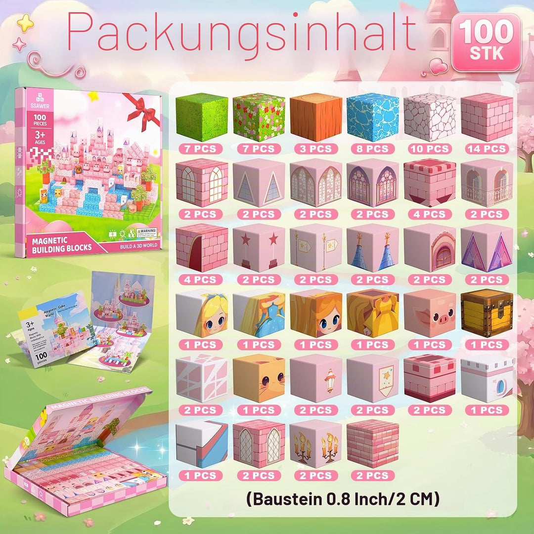 Magnetische Bausteine,100 Teile Magnetbausteine (Märchenschloss) | Montessori Kreative Spielzeug für