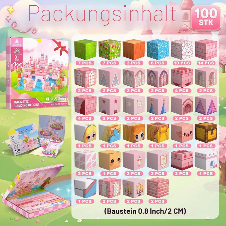 Magnetische Bausteine,100 Teile Magnetbausteine (Märchenschloss) | Montessori Kreative Spielzeug für