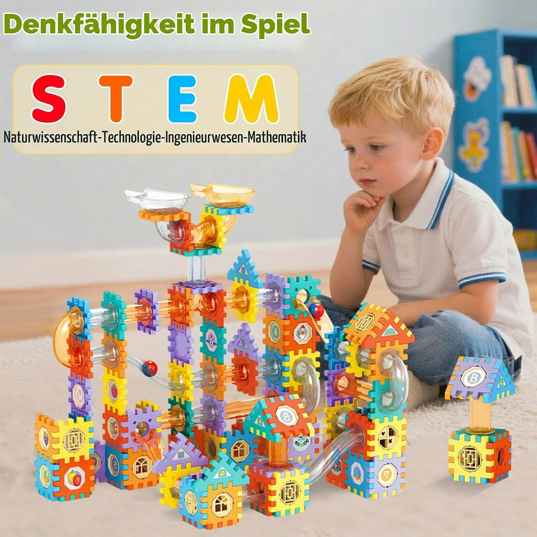 MOMSIV Murmelbahn 246pcs, Murmelbahn-Spielzeug für Kinder mit Plastikmurmeln und Aufbewahrungstasche