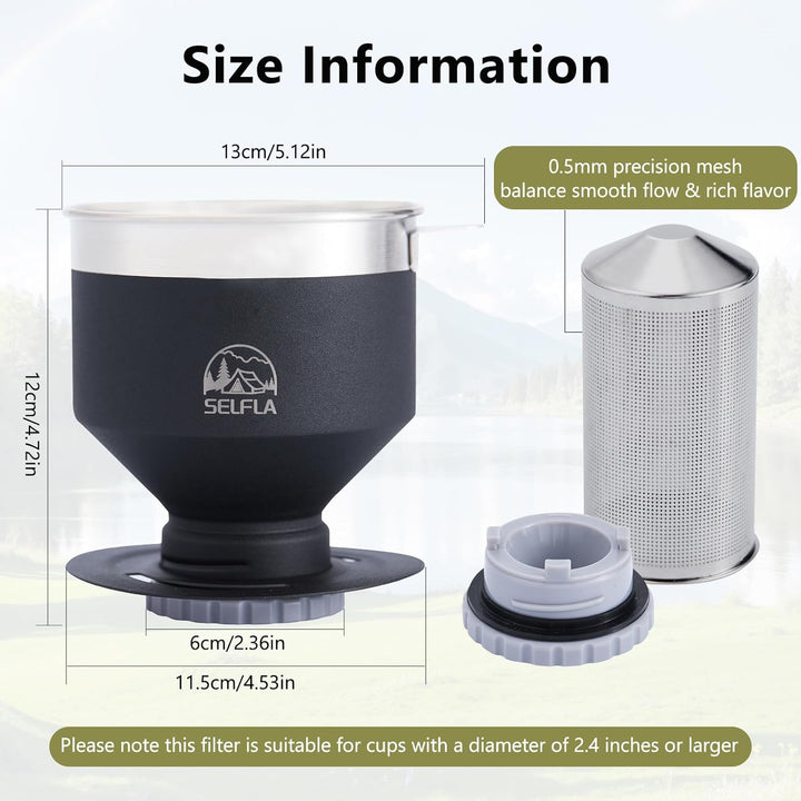 SELFLA Edelstahl-Kaffeefilter, Wiederverwendbarer Tropfer für Isolierbecher, Papierselbsttragend für