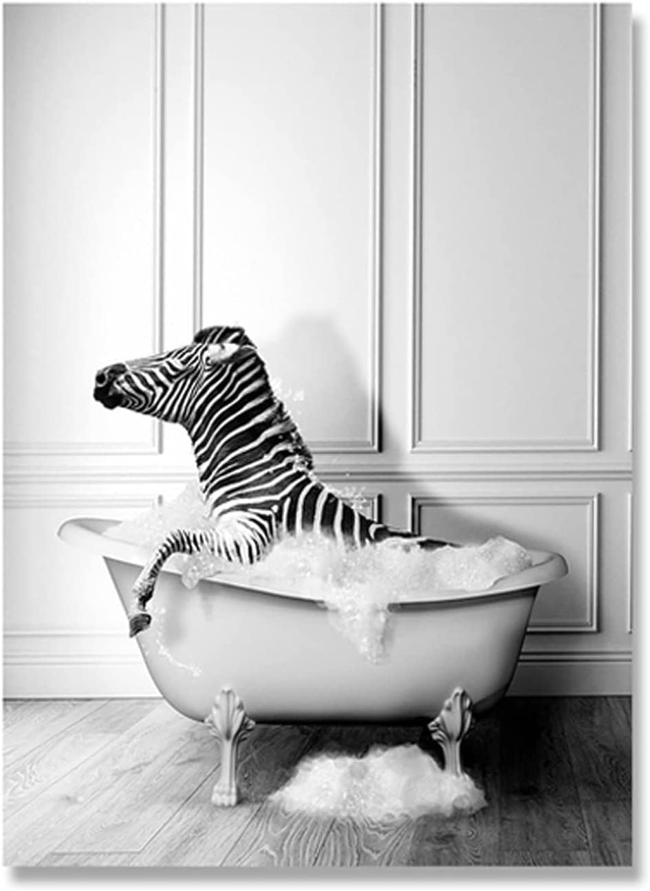 Tier Schwarz Weiss Wand Kunst Drucke, Leinwand Badezimmer Bilder Set Lustig Elefant Zebra Pinguine G