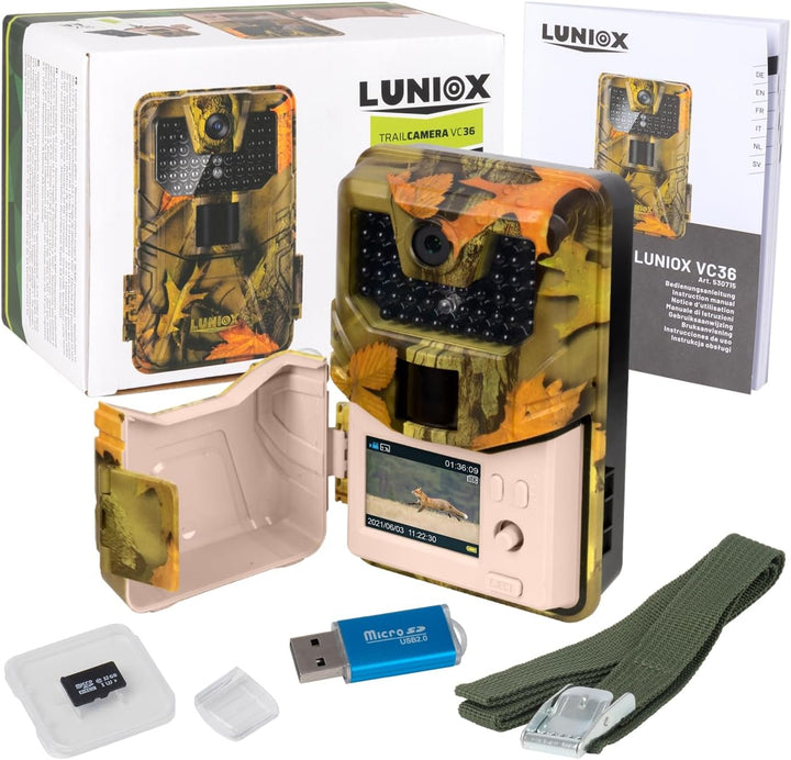 LUNIOX VC36 Wildkamera Fotofalle 36MP inkl. 16GB SD-Karte, 2.7k Foto- und Videoauflösung, mit Bewegu