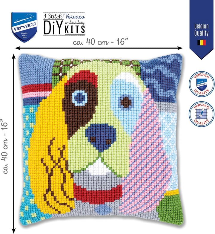 Vervaco Kreuzstichkissen Cocker Spaniel, Patch Stil, Stickbild vorgezeichnet Kreuzstichpackung Kisse