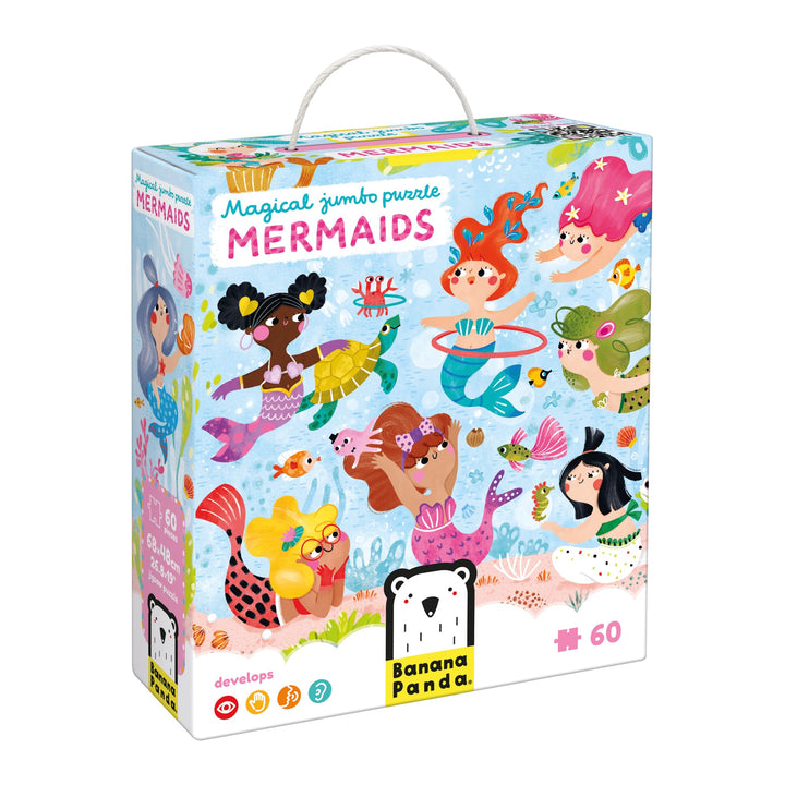 Magical Jumbo Puzzle Mermaids, 60 Teile Lernpuzzle für Kinder 4+, Bodenpuzzle Meerjungfrauen, 26.8"