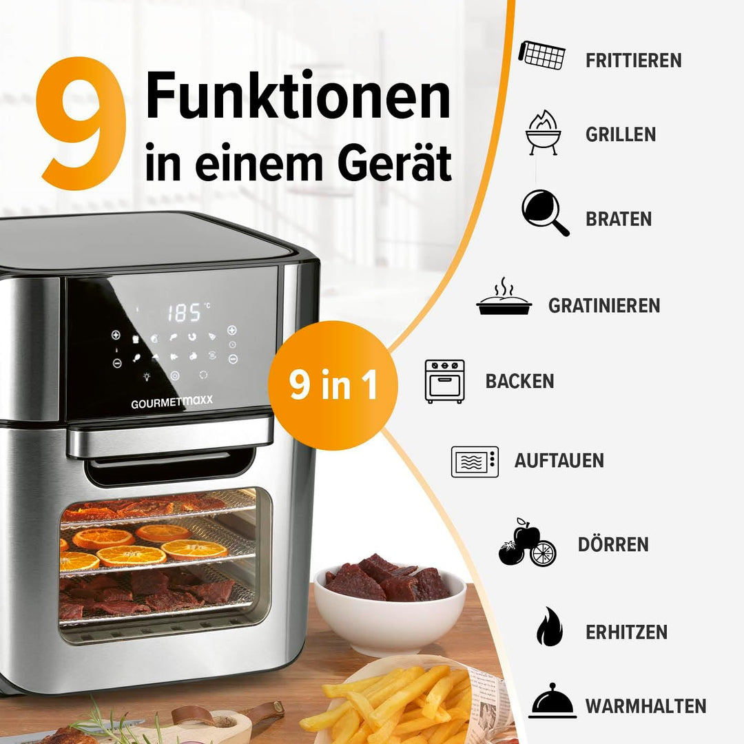 GOURMETmaxx Digitale Heissluftfritteuse 12 L, XXL-Edelstahl-Ofen | Airfryer + Timer, Touchdisplay, D