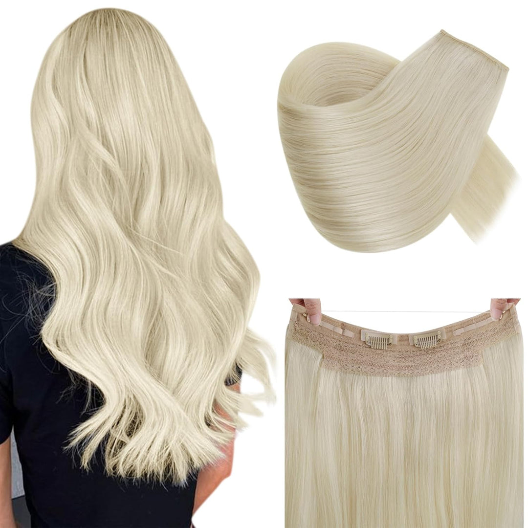 RUNATURE Extenison Echthaar Draht Blond Unsichtbare Haarverlängerung Echthaar Mit Draht Blond Haar E