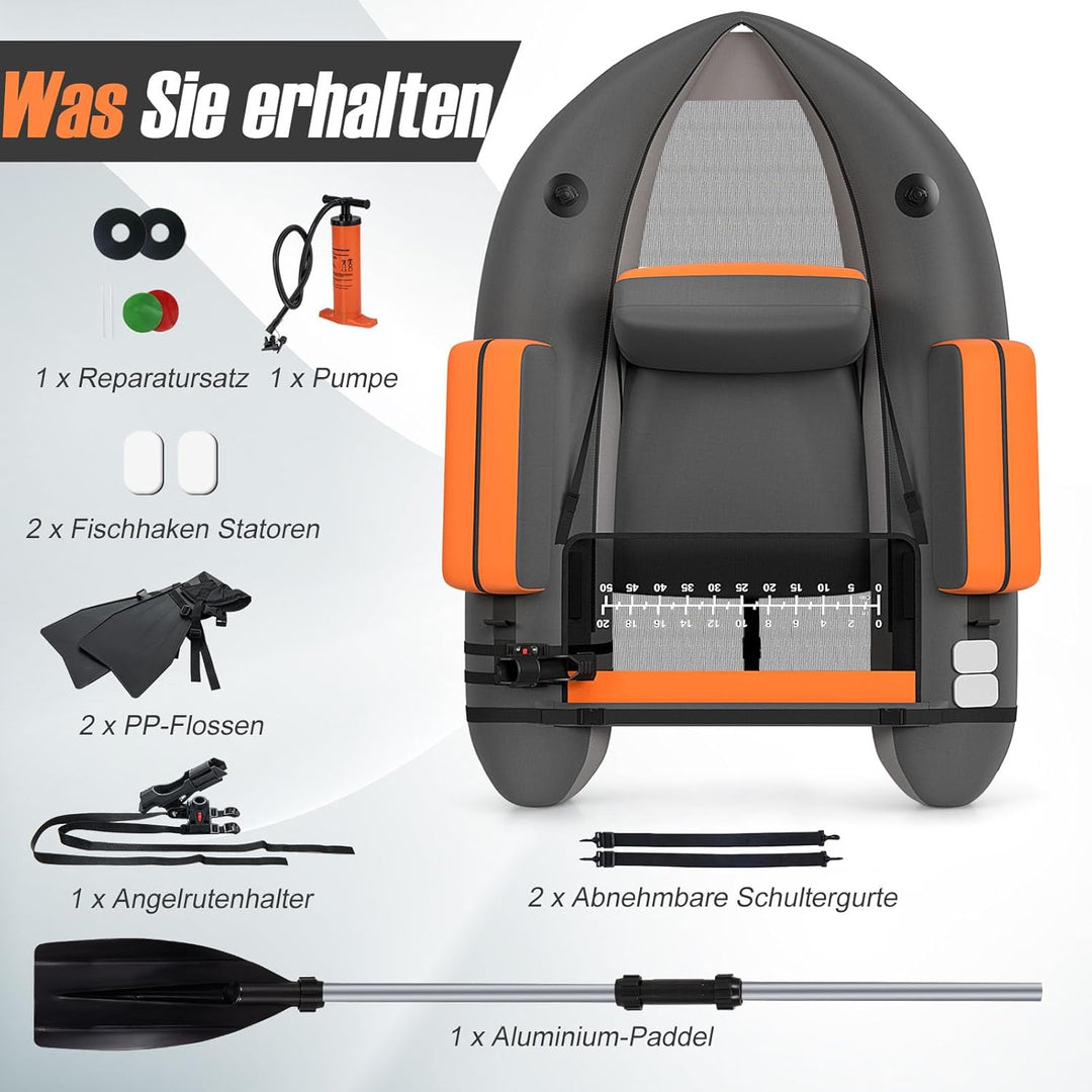 GOPLUS Bellyboot, Belly Boat bis 150 kg belastbar, aufblasbares Schlauchboot zum Angeln mit Alu Padd