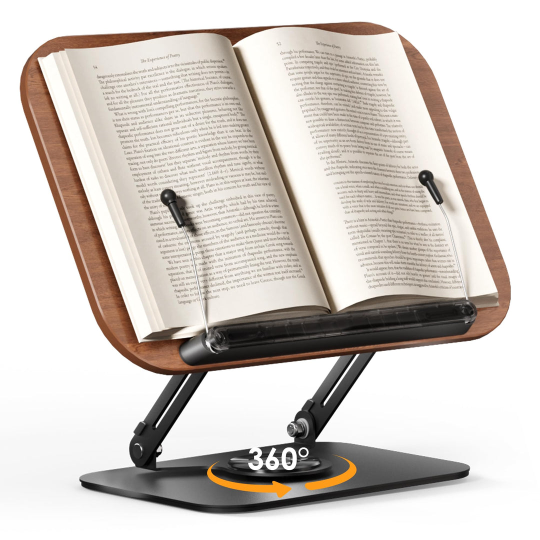SupeDesk Buchständer zum Lesen,verstellbarer Holz-Buchhalter Leseständer,360° drehbar,faltbar,Kochbu