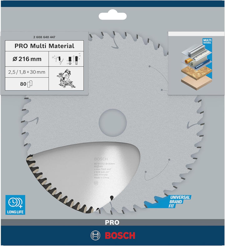 Bosch Professional Kreissägeblatt Multi Material (216 x 30 x 2,5 mm, 80 Zähne, Zubehör Kreissäge) 80